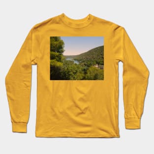 Discover Krka National Park's Hills Meeting the River Long Sleeve T-Shirt